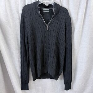 Lyle & Scott Black Cable Knit Quarter Zip Sweater Combed Cotton Scotland Preppy